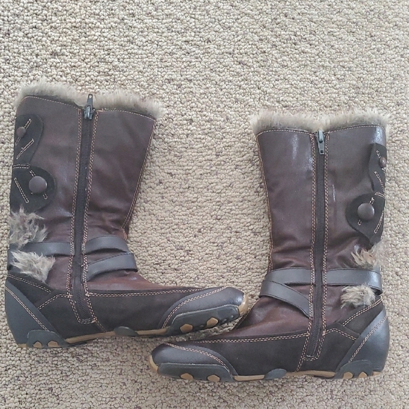 Brown Leather/Suade Faux Fur-Lined Women's Boots sz 9.5 - Picture 1 of 5